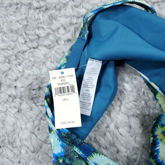 Aerie Offline Printed 3D Square Neck Sports Bra Blue Floral Size Large Unlined - Picture 4 of 6
